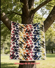 Chanel Rainbow Heart Monogram Flannel Throw Blanket IMG_6931